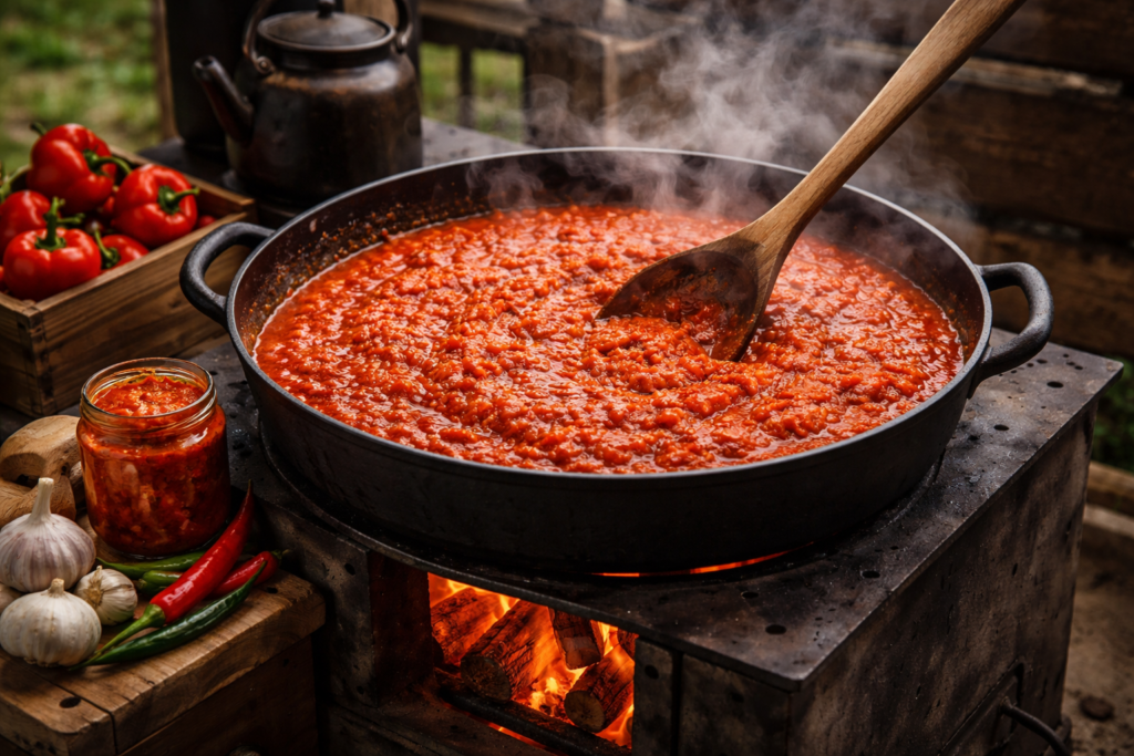 Kuhanje ajavara na vatri - ajvar recept